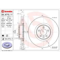 Disque de frein BREMBO 09A77311 avant, ventilé, à haute teneur en carbone, 1 pièce
