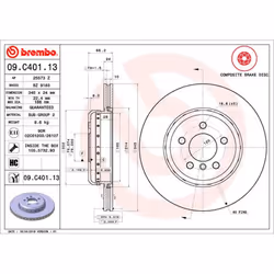 Disque de frein BREMBO 09C40113 arrière, ventilé, à haute teneur en carbone, 1 pièce