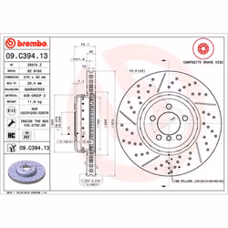 Disque de frein BREMBO 09C39413 avant, ventilé, rainuré, à haute teneur en carbone, 1 pièce