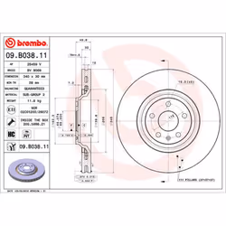 Disque de frein BREMBO 09B03811 avant, ventilé, à haute teneur en carbone, 1 pièce