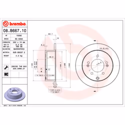 Disque de frein BREMBO 08B66711 arrière, plein, à haute teneur en carbone, 1 pièce