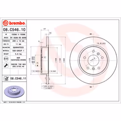 Disque de frein BREMBO 08C54611 arrière, plein, 1 pièce