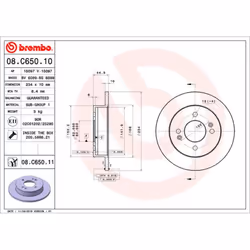 Disque de frein BREMBO 08C65011 arrière, plein, 1 pièce