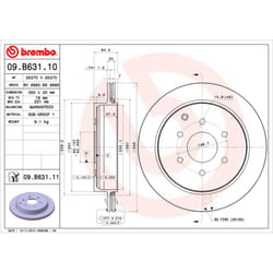 Disque de frein BREMBO 09B63111 arrière, ventilé, 1 pièce