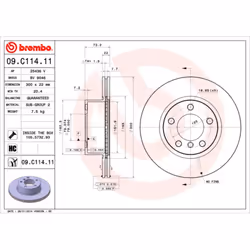 Disque de frein BREMBO 09C11411 avant, ventilé, à haute teneur en carbone, 1 pièce