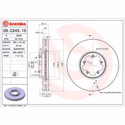 Disque de frein BREMBO 09C24310 avant, ventilé, 1 pièce