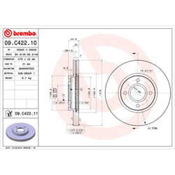 Disque de frein BREMBO 09C42211 avant, ventilé, 1 pièce
