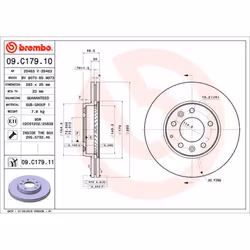 Disque de frein BREMBO 09C17911 avant, ventilé, 1 pièce