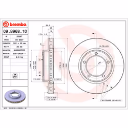 Disque de frein BREMBO 09B96811 avant, ventilé, 1 pièce