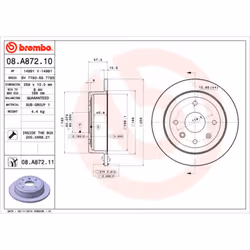 Disque de frein BREMBO 08A87211 arrière, plein, 1 pièce