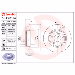 Disque de frein BREMBO 08B34741 arrière, plein, à haute teneur en carbone, 1 pièce