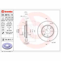 Disque de frein BREMBO 9961011 avant, ventilé, 1 pièce
