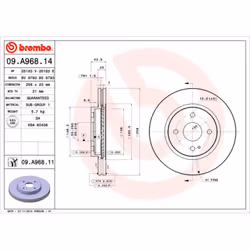 Disque de frein BREMBO 09A96811 avant, ventilé, 1 pièce