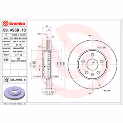 Disque de frein BREMBO 09A96911 avant, ventilé, 1 pièce