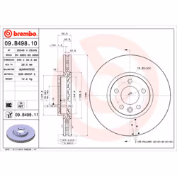 Disque de frein BREMBO 09B49811 avant, ventilé, à haute teneur en carbone, 1 pièce