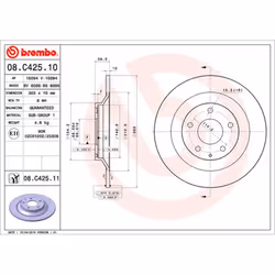Disque de frein BREMBO 08C42511 arrière, plein, 1 pièce