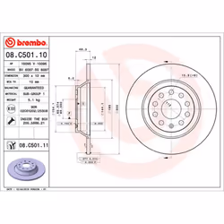 Disque de frein BREMBO 08C50111 arrière, plein, 1 pièce