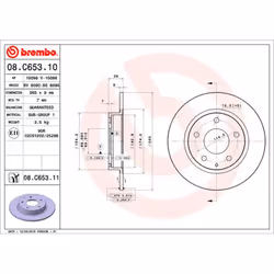 Disque de frein BREMBO 08C65311 arrière, plein, 1 pièce