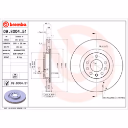 Disque de frein BREMBO 9800451 avant, ventilé, 1 pièce