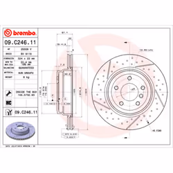 Disque de frein BREMBO 09C24611 arrière, ventilé, rainuré, à haute teneur en carbone, 1 pièce