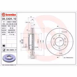 Disque de frein BREMBO 09C42411 avant, ventilé, à haute teneur en carbone, 1 pièce
