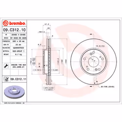 Disque de frein BREMBO 09C31211 avant, ventilé, 1 pièce