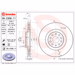 Disque de frein BREMBO 09C30611 avant, ventilé, à haute teneur en carbone, 1 pièce