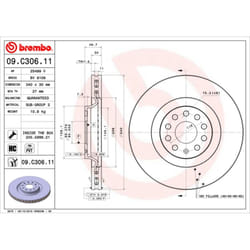 Disque de frein BREMBO 09C30611 avant, ventilé, à haute teneur en carbone, 1 pièce