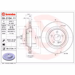 Disque de frein BREMBO 09C13411 arrière, ventilé, à haute teneur en carbone, 1 pièce