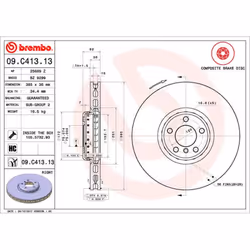 Disque de frein BREMBO 09C41313 avant, ventilé, à haute teneur en carbone, 1 pièce