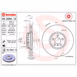 Disque de frein BREMBO 09D09413 avant, ventilé, à haute teneur en carbone, 1 pièce