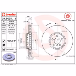 Disque de frein BREMBO 09D09513 avant, ventilé, à haute teneur en carbone, 1 pièce