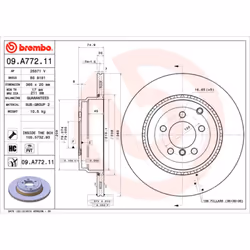 Disque de frein BREMBO 09A77211 arrière, ventilé, à haute teneur en carbone, 1 pièce