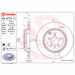 Disque de frein BREMBO 09A77411 arrière, ventilé, à haute teneur en carbone, 1 pièce - Vue supplémentaire 3