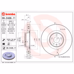 Disque de frein BREMBO 09C42611 avant, ventilé, à haute teneur en carbone, 1 pièce