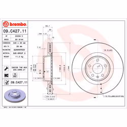 Disque de frein BREMBO 09C42711 avant, ventilé, à haute teneur en carbone, 1 pièce