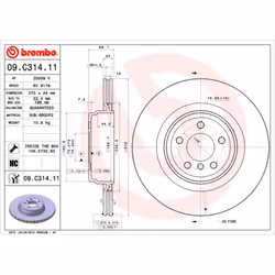 Disque de frein BREMBO 09C31411 arrière, ventilé, à haute teneur en carbone, 1 pièce
