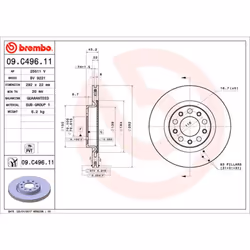 Disque de frein BREMBO 09C49611 arrière, ventilé, 1 pièce
