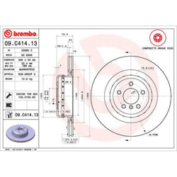 Disque de frein BREMBO 09C41413 arrière, ventilé, à haute teneur en carbone, 1 pièce