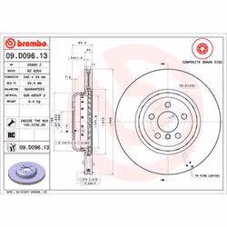 Disque de frein BREMBO 09D09613 arrière, ventilé, à haute teneur en carbone, 1 pièce