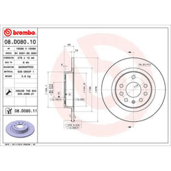Disque de frein BREMBO 08D08011 arrière, plein, 1 pièce