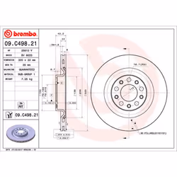 Disque de frein BREMBO 09C49821 arrière, ventilé, 1 pièce