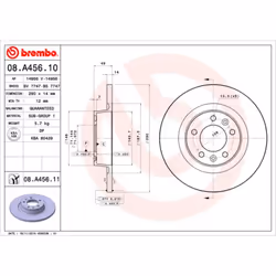 Disque de frein BREMBO 08A45611 arrière, plein, 1 pièce