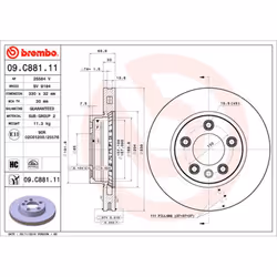 Disque de frein BREMBO 09C88111 avant, ventilé, à haute teneur en carbone, 1 pièce
