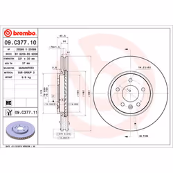 Disque de frein BREMBO 09C37711 avant, ventilé, à haute teneur en carbone, 1 pièce