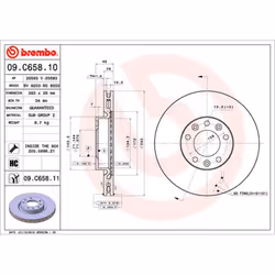 Disque de frein BREMBO 09C65811 avant, ventilé, à haute teneur en carbone, 1 pièce