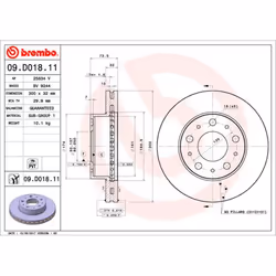 Disque de frein BREMBO 09D01811 avant, ventilé, 1 pièce