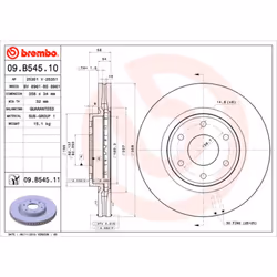 Disque de frein BREMBO 09B54511 avant, ventilé, 1 pièce