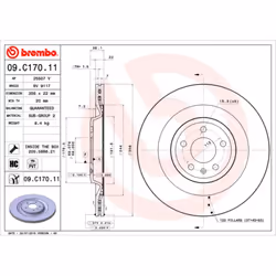 Disque de frein BREMBO 09C17011 arrière, ventilé, à haute teneur en carbone, 1 pièce