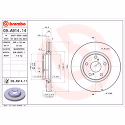 Disque de frein BREMBO 09A91411 avant, ventilé, 1 pièce